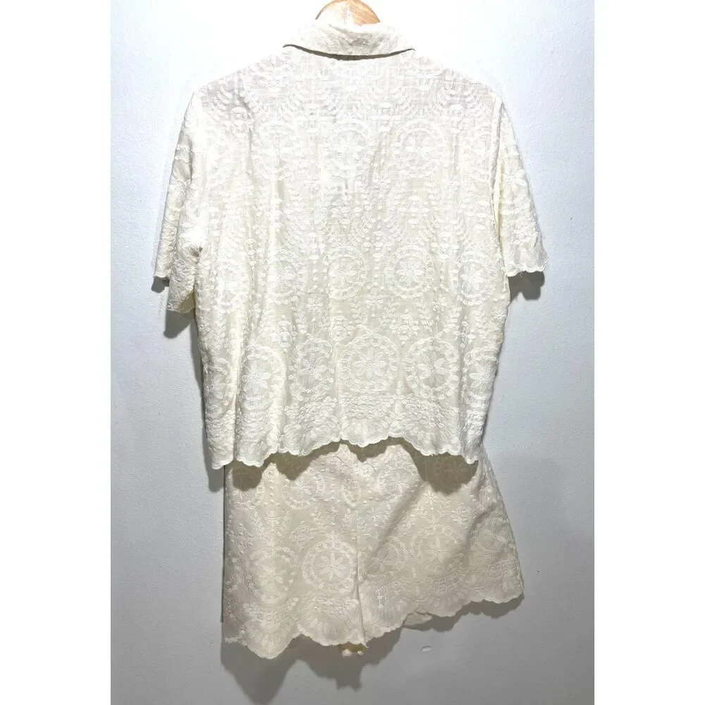 Zara collection embroidered bermuda short suit linen blend cottage women XL New